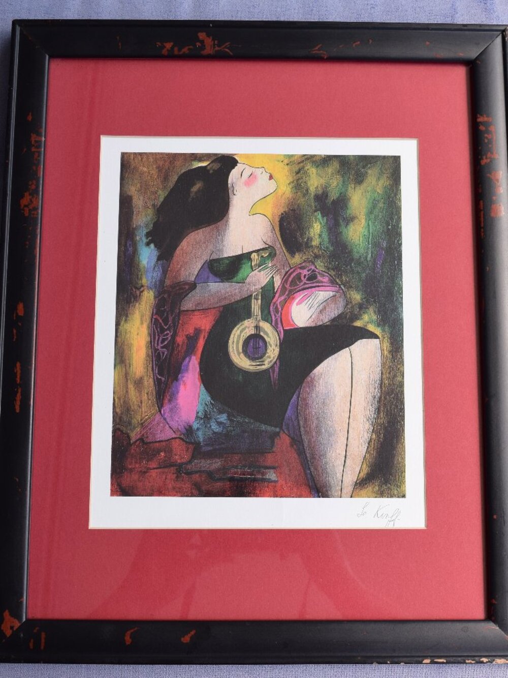 Linda Le Kinff Note d'Or Seriolithograph in Color 8 1/2 x 7 Signed Framed Matte